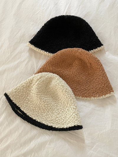 뽀글이 배색 포인트 버킷햇 벙거지 모자(3color)